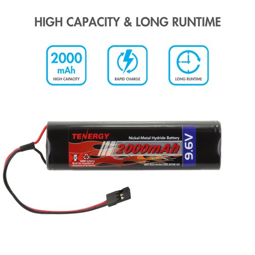 Tenergy NiMH Receiver Battery Pack with Hitec Connectors 9.6V 2000mAh High Capacity Futaba Battery Pack, Square NT8S600B Rechargeable Battery Pack for RC Receivers, Airplanes, and More