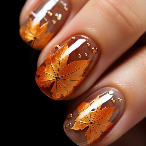 Thanksgiving Press on Nails Square Short Length Glossy Full Cover Acrylic Square False Nails with Maple Leaf Designs Artificial Autumn Leaves Fake Nails Holiday Glue ons Fingernails for Women(Y08)