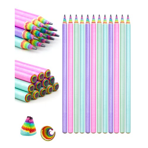 GAUENEEN 12PCS Rainbow Colored Pre-sharpened pencils HB #2, Eco-friendly and Plastic Free Recycled Paper Cute Fun Pencils for School Office Drawing and Writing