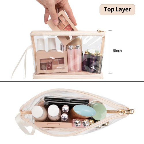 Ethereal Clear Makeup Bag, Cream Small Cosmetic Bag Travel Makeup Bag for Women TSA Approved Toiletry Bag Portable Makeup Pouch