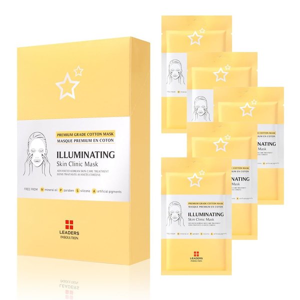 Leaders Insolution | Illuminating Skin Clinic Mask | Omega-3 & Purslane Extract for Radiant Glow | Niacinamide Brightening Treatment | Even Skin Tone | 100% Natural Cotton (5 Sheets)