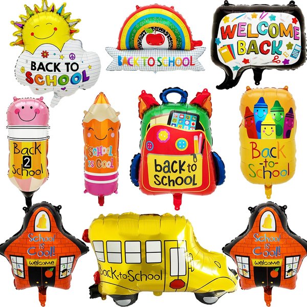 2024 New Back to School Balloons, Colorful Welcome Back to School Decorations include School Bus Pencil Crayon Balloons etc, Back to School First Day of School Party Supplies