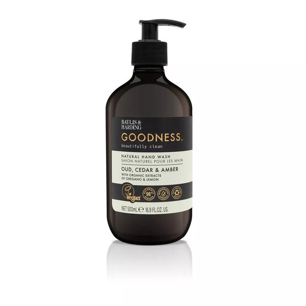 Baylis & Harding Liquid Hand Soap Wash with Dispenser, Goodness, Oud Cedar & Amber, 16.9oz/500ml