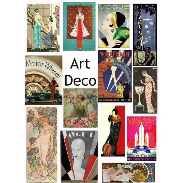 Vintage Printed Art Deco Reproduction Cards Collage Sheet #105 Scrapbooking, Decoupage, Labels