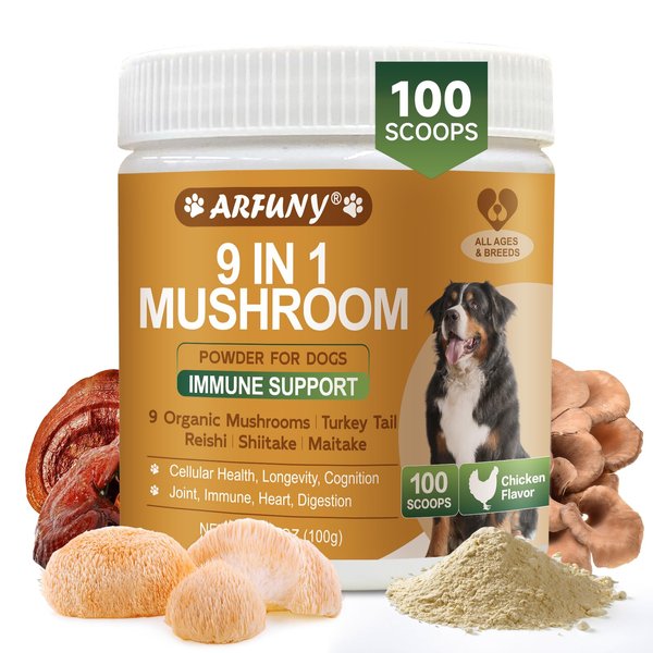 Mushroom Supplement for Dogs - Lipoma for Dogs - 9 Organic Mushroom with Turkey Tail, Reishi, Lions Mane - Digestive, Cellular, Immune Health Support - Dog Lumps and Bumps Treatment - 100 Scoops