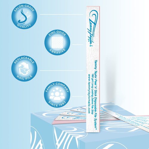 Tammy Taylor Natural Nail Art Files | Peel 'N' Stick Disposable Zebra 180 Grit Nail File with Professional Emery Boards | Gel Polish, Nail Lacquer, Fingernail and Toenail Care | 50 Pack
