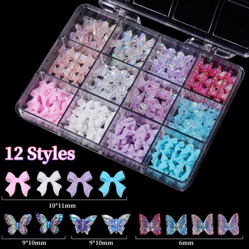 Colorful 3D Butterfly Bow Nail Charms Pink White Blue Bowknot Butterfly Nail Art Charms for Manicure DIY Crafts Jewel Accessories