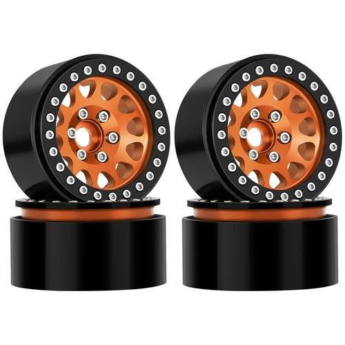 GLOBACT Aluminum 1.9 Inch Beadlock Wheels RC Wheel Rim Set Wheel Hub for 1/10 RC Crawler TRX4 TRX6 Axial SCX10 I II III 90046 AXI03007 Redcat GEN7 GEN8 RC4WD D90 12mm Hex (4Pcs Black Orange)