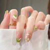 RikView French Tips Nails Medium Press on Nails Coffin Fake Nails Green Nails Glossy Full Cover Nails 24 PCS/Set