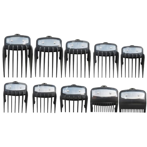 Latest Upgraded Professional Hair Clipper Guards Guides 10 Pcs Coded Cutting Guides #3170-400- 1/16” to 1” Fits for All Wahl Clippers(Black-10 pcs)