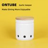 ONTUBE Large Garlic Keeper with Wooden Lid, Ceramic Garlic Holder Storage, Garlic Container for Kitchen, Garlic Saver to Keep Your Garlic Cloves Fresh Longer 4.5-Inch, White