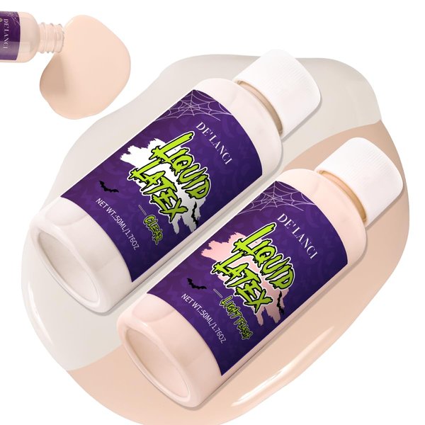 DE'LANCI Liquid Latex SFX Makeup Kit 2pcs, Realistic Fake Scar Wound Skin Old Age Wrinkle Halloween Makeup, for Cut Wound Burn Decay Peeling Stipples Blisters Zombie Monster Special Effects Makeup