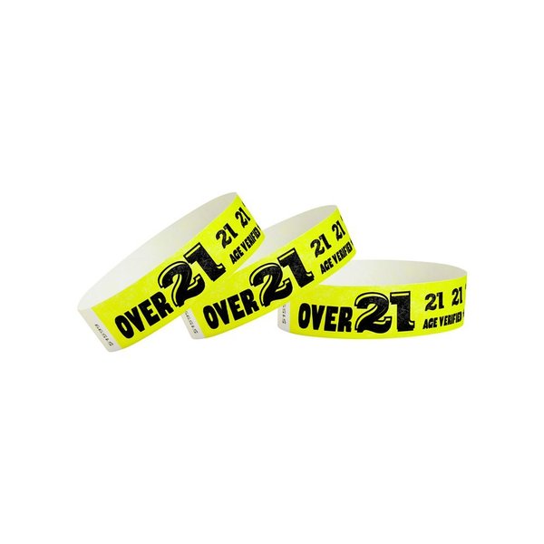 WristCo Over 21 Neon Yellow Tyvek Wristbands for Events - 500 Count ¾” x 10” - Waterproof Recyclable Comfortable Tear Resistant Paper Bracelets Wrist Bands for Concerts Festivals Admission Party