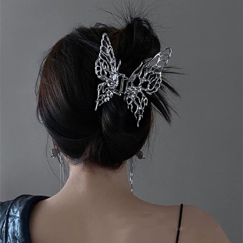 3D Butterfly Hair Clips ,Silver Color Metal Liquid Design Butterfly Hair Claw Clip Jaws Pins Hollow Metal Hair Barrette Claw Liquidness Hair Styling Clips Butterfly Women Headband Lady Thick Hair Barrette Vivid Butterfly Hair Clamps