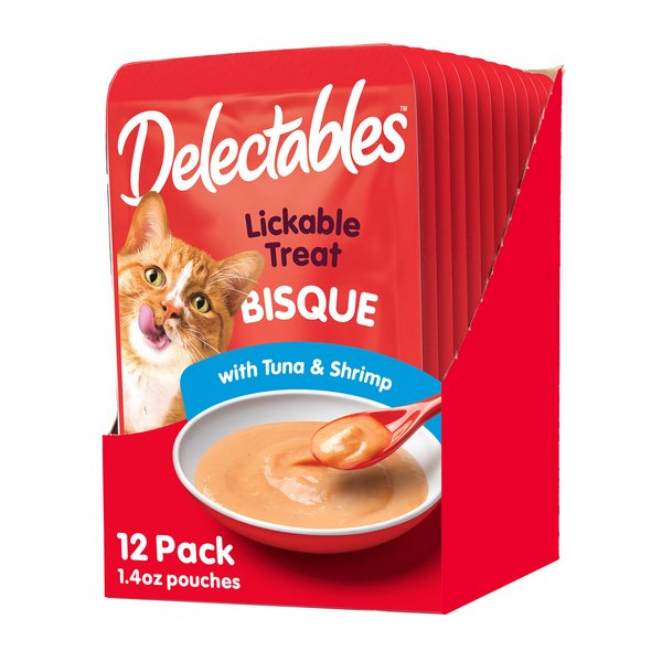 Delectables Bisque Lickable Wet Cat Treats - Tuna & Shrimp - 12 Pack