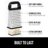 Gorilla Grip Professional 100% BPA Free 4-Sided Cheese Grater, Stainless Steel XL Box Graters with Ergonomic Handle, Parmesan Shredder, Ginger Carrot Slicer, Dishwasher Safe, Include Container, Black