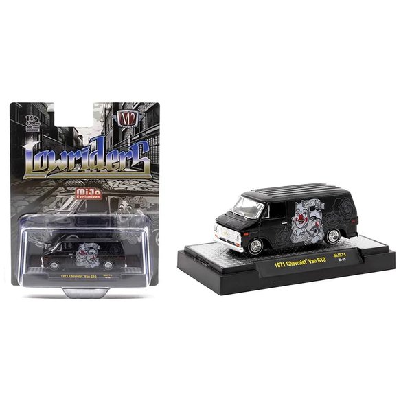 1971 Chevy G10 Van Black Metallic with Graphics Lowriders Limited Edition to 4400 Pieces Worldwide 1/64 Diecast Model Car by M2 31500-MJS74