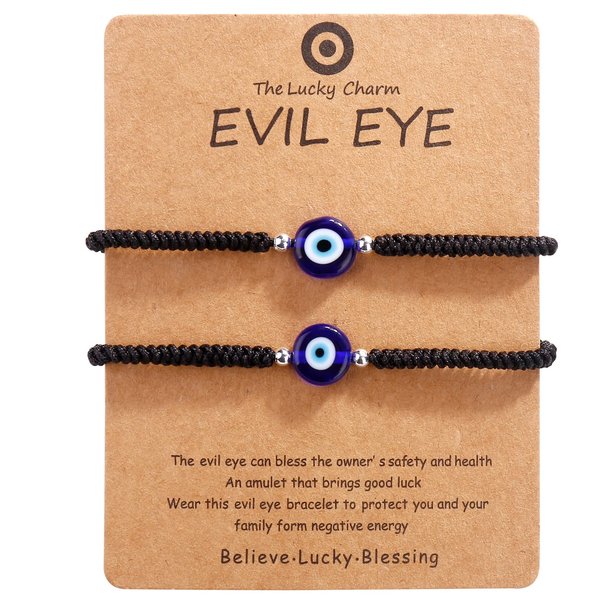 Handmade String Red evil eye bracelets blue evil eye jewelry bracelet for women men teen girls boy pack of 2 braclets mal de ojo bracelets ojo turco pulsera (2 Black with silver bead)