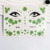 St. Patrick's Face Sticker Green Shamrock Face Gems Temporary Tattoos Sticker Clove Face Body Tattoos Party Makeup Self Adhesive St. Patrick's Day Holiday Festival Party Supplies 2pcs