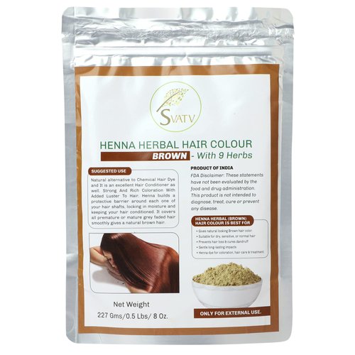 SVATV Brown Henna Hair Color with Goodness of 9 Herbs | Henna Mehndi for Hair, Make Hair Soft & Shiner Natural Hair Color for Men & Women 227g,08oz Half Pound