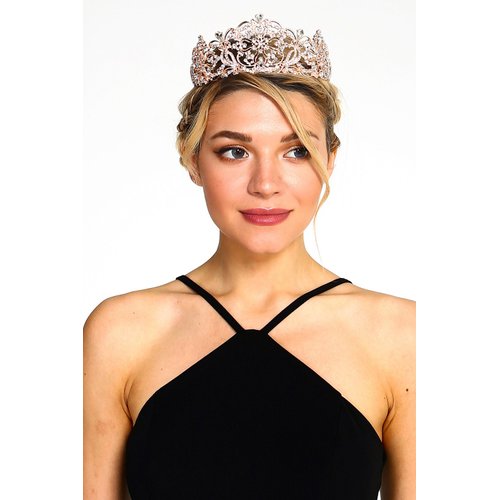 Weddingtopia Crystal Princess Pageant Rose Gold Wedding tiara for bridal Plus Wedding Necklace Set– Rhinestone Bridal Tiara Crown With Side Comb (ROSE GOLD AB)