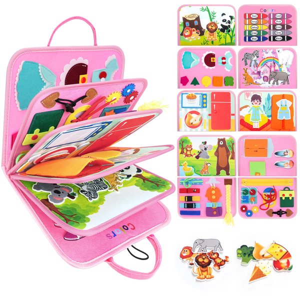Orubomic 32 in 1 Oversize Busy Board, Toddler Travel Essentials, Best Present for Baby Girl Age 1-3, Educational Montessori Toys for 1 Year Old, Stocking Stuffers Christmas Toddler Gifts Roadtrip