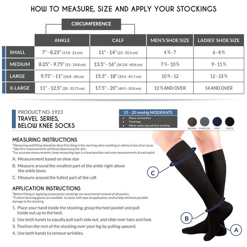 Truform Travel Compression Socks for Men and Women, 15-20 Knee High Over Calf Length, Brown, Medium