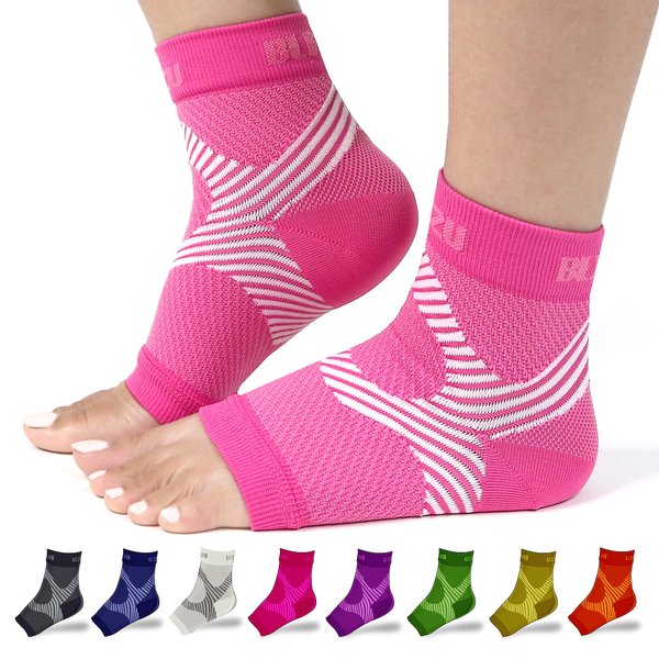BLITZU Compression Socks for Plantar Fasciitis, Achilles Tendonitis Relief. Ankle Compression Sleeve for Heel Spurs, Foot Swelling, Fatigue & Sprain. Arch Support Brace for Sports, Gym Pink S-M