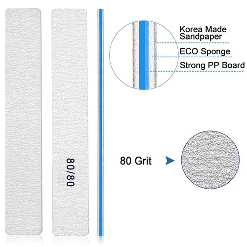 Nail File for Acrylic Nails 12pcs, 80/80 Grit Files Emery Boards, Jumbo Washable Thick Professional Square Nail File Manicure Tools for Nail Tech