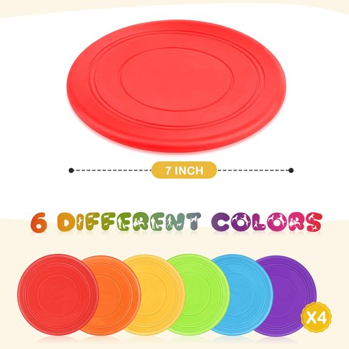 Nujzuir 6Pcs Kids Flying Disc 7 Inch Silicone Flying Disks Set in Bulk for Children Outdoor Backyard Lawn Sports Games DIY Party Favors, 6 Colors