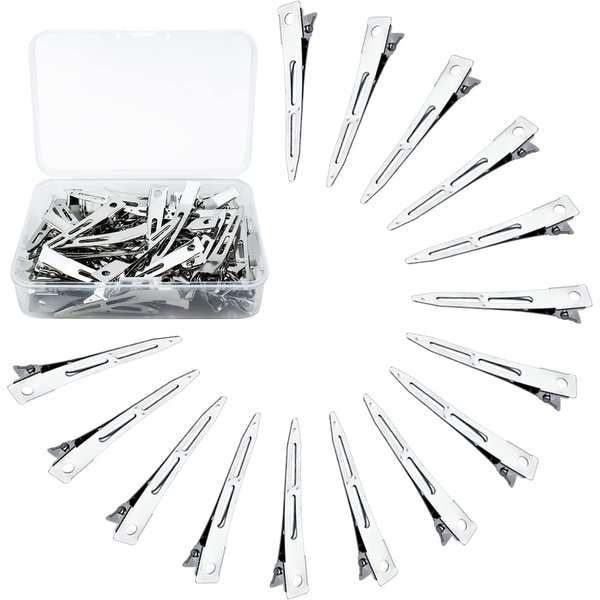 50 Pcs Silver Metal Duck Bill Hair Clips Single Prong Hair Clips Alligator Curl Clips Women Styling Hair Clips for Hair Coloring, Bows DIY, Hair Extensions, Salon (2.2Inch)