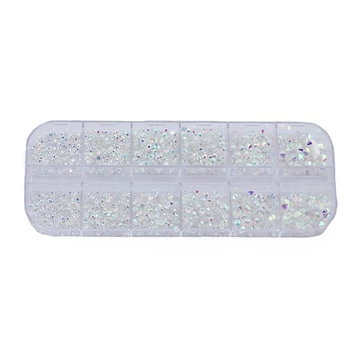 Over 2100 Pieces Transparent AB Flat Back Glass Rhinestones Crystals For Nail Art Kit 6 Sizes (1.4mm - 4.8mm)