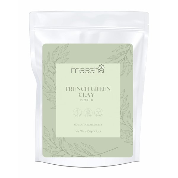meesha French Green Clay Powder Montmorillonite Clay | 3.5 oz (100g) | Detoxifying, cleansing clay | Suitable for all skin types| Face masks | Soap making, Body scrubs, Bath bombs |100% Natural