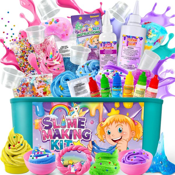 YOPINSAND DIY Slime Kit, Slime Making Kit for Girls, Butter Slime, Foam Slime, Cloud Slime with Add-ins, Foam Balls, Charms, Glitters, Slime Party Favors Gift Toys for Kids 6-12