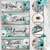 Sunnyray 4 Pcs Farmhouse Spring Bathroom Wall Decor Sign Daisy Tulip Flowers and Butterfly Bathroom Wall Art Relax Soak Unwind Breathe Rustic Wood Plaque Spring Decor(Turquoise, 10 x 4 Inch)