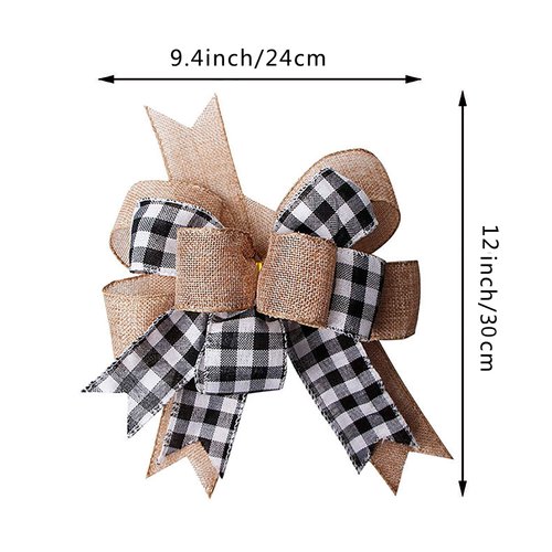 Black White Plaid Gift Bows Burlap Wreaths Bows Christmas Tree Topper for Wedding Holiday Birthday Party Decoration 12" x 9.4"