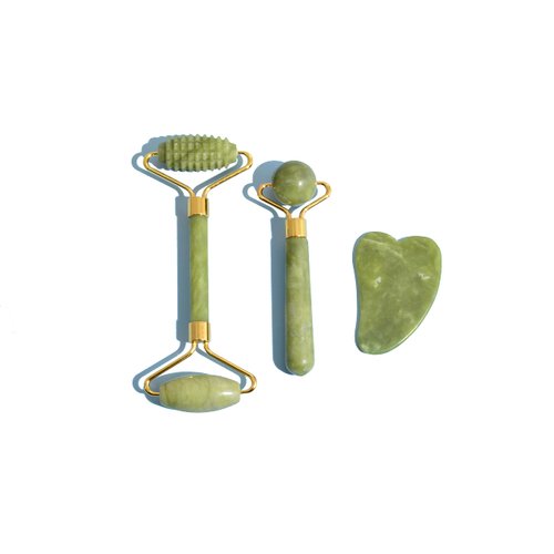 WOBOX 3Pcs Guasha Scraping Massage Tool Set Jade Stone Guasha Board, Used for Face, Neck, Arms, Shoulders, Legs Body Care/Boost Radiance of Complexion,for Valentine’s Day, Birthday, Christmas Gift