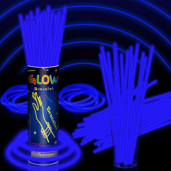 Taikula 100 Pack 8” Blue Glow Sticks Bracelet Bulk Glow Sticks with 100 Connectors Neon Glow In The Dark Party Supplies for Christmas Holiday Decoration Party Carnival (Blue)