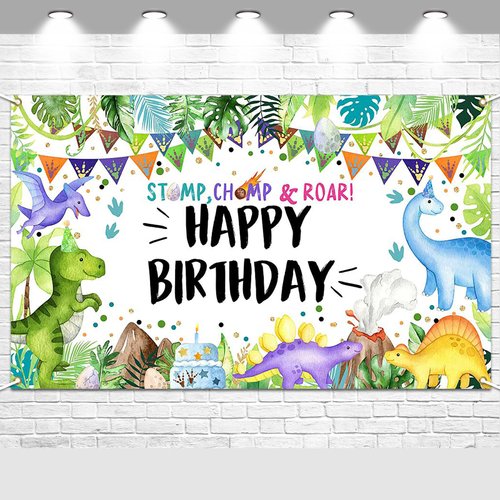 Avezano Dinosaur Birthday Banner Watercolor Jungle Dinosaurs Happy Birthday Banner for Kids Dinosaur Birthday Party Decorations Photography Background, 70.8x43.3inch