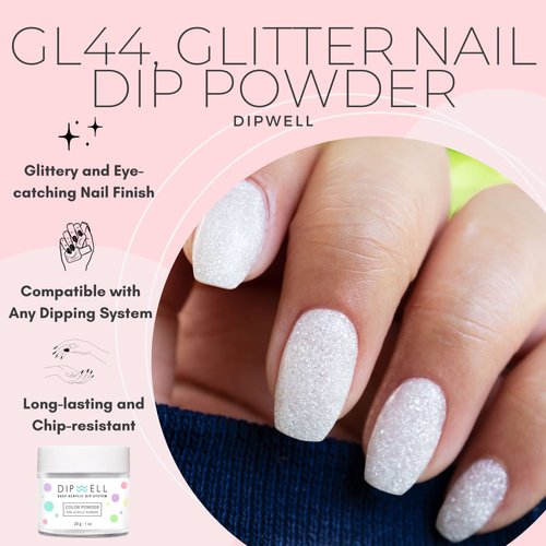 DipWell Glitter Color Dipping Nail Powder, Dip Powder for Nails, Dipping Nail Liquid Compatible, Easy Soak-Off, Vegan-Friendly, Made in USA (GL - 44)