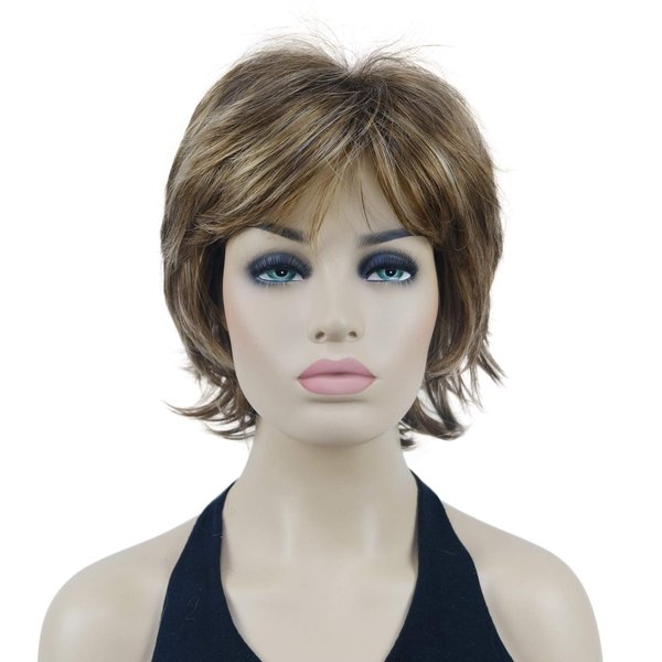Lydell Short Layered Shaggy Wavy Full Synthetic Wigs (V6 Light Reddish Brown with Blonde Highlight)
