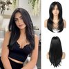 TuTive Black Wigs for Women 22 Inch Layered Wig With Bangs Natural Looking Shoulder Length Wig Heat Resistant Synthetic Fibre Wigs for Daily Party Use(Black)