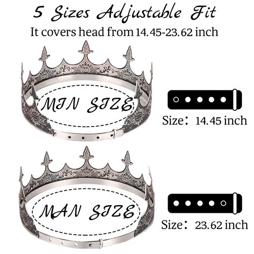 Tondiamo King Crown for Men Vintage Prince Royal Crown Tiara Antique Metal Royal King Crown Decoration Adjustable Size Birthday King Crown Costume Accessories for Halloween Cosplay Party Wedding Prom