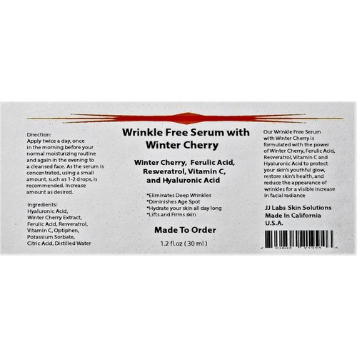 Wrinkle Free Serum with Winter Cherry, Ferulic Acid, Resveratrol, Vitamin C & Hyaluronic Acid (1.2oz)