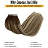 Tape in Hair Extensions Real Human Hair 18 Inch Double Sided Tape in Hair Extensions Ombre Dark Brown Highlights Medium Blonde Balayage Tape ins Human Hair Extensions for Women 50 Gram 20 Piece