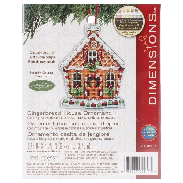 Dimensions Counted Cross Stitch Gingerbread House Christmas Ornament Kit, 3.5'' W x 4.5'' H