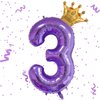 Purple 3 Balloon 40 Inch,Giant Number 3 Balloon & Mini Crown Balloon Set for Girl Boy 3rd Birthday Party Decorations,Purple Birthday Party Decorations Supplies Birthday Digital Balloon