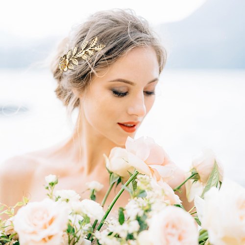 Jaciya Leaf Hair Comb Gold Hair Accessories Metal Hair Combs Rhinestone Flower Hair Side Combs Wedding Bridal Jewelry Hair Clips for Women Girls