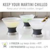 HOST Freeze Insulated Martini Cooling Cups, Plastic Freezer Gel Chiller Double Wall Stemless Cocktail Glass Set of 2, 9 oz, Grey
