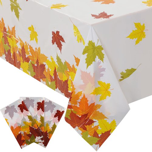 Scolor 3pcs Fall Leaf Tablecloth Maple Leaf Tablecloth Autumn Plastic Table Cover for Thanksgiving Party Autumn Harvest Fall Party Decorations